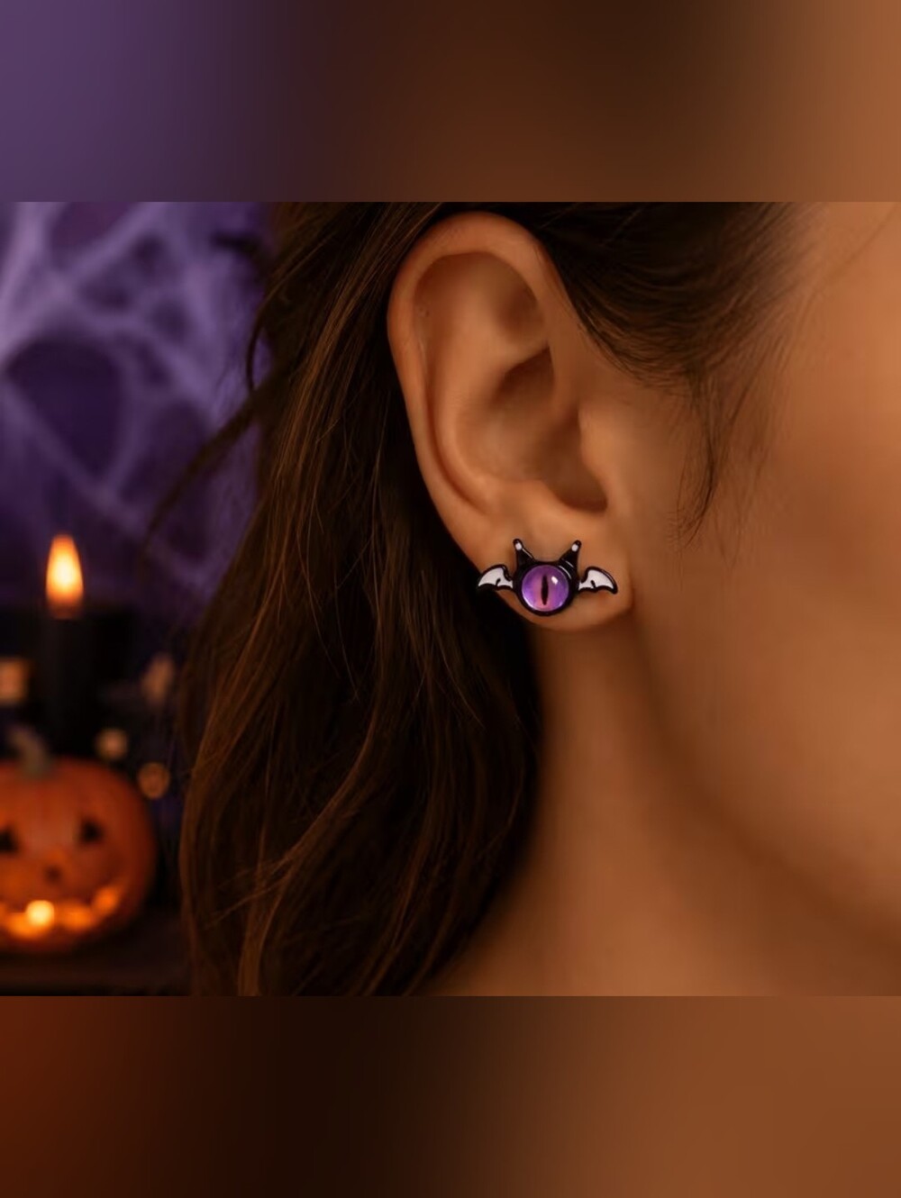Purple Bat Eye Stud Earrings - Women Jewelry